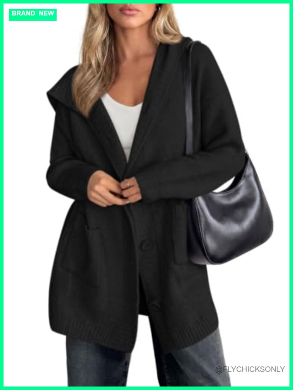 Hooded Chunky Knit Cardigan Button Up Oversized Sweater